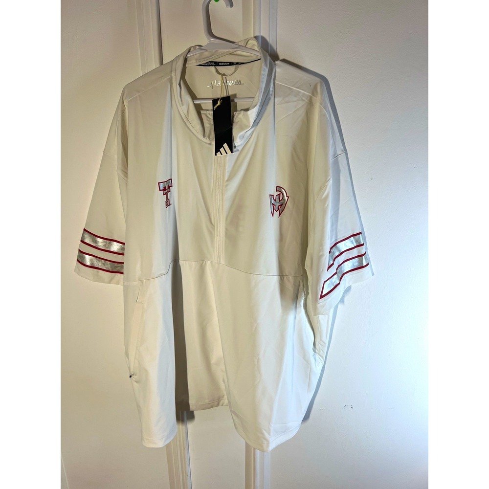 adidas Texas Tech Red Raiders Matadores 1/4 Zip Jacket 2XL White NWT JZ5848